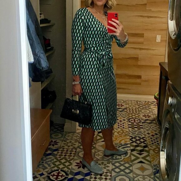 Women's Long Sleeve Midi Arrow Geo Green Wrap Dress - DVF for Target XXS - Picture 2 of 10
